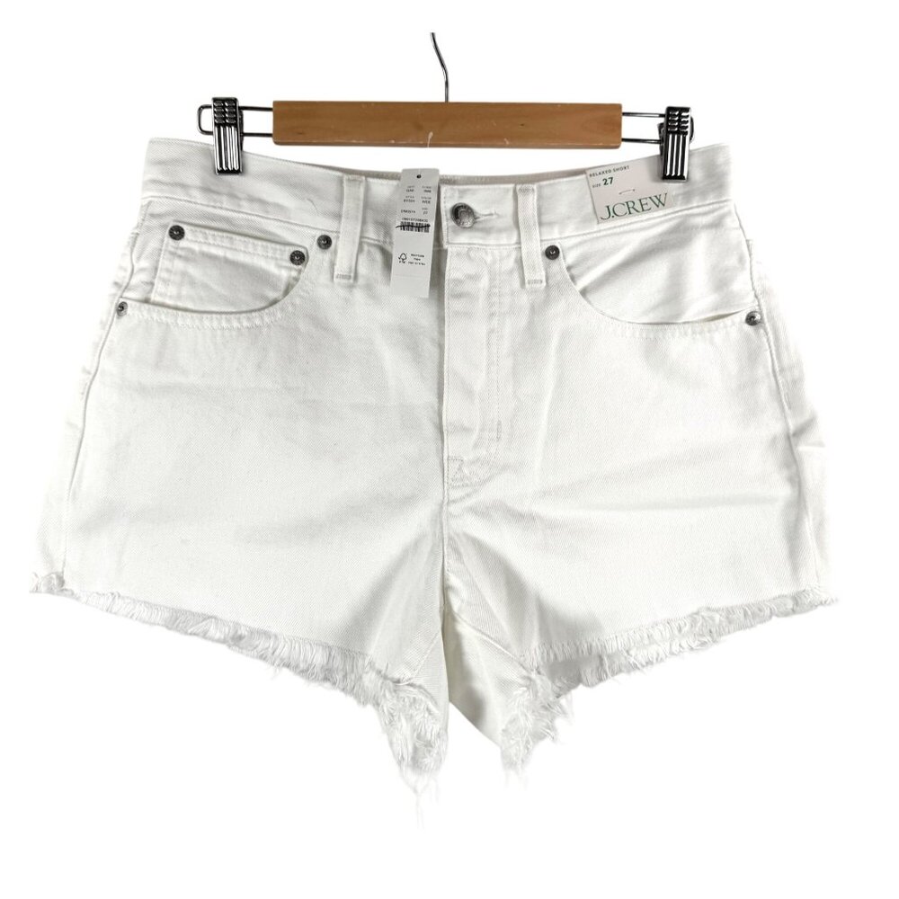 J.Crew relaxed Shorts white boho beach retro raw hem 90s sz 27